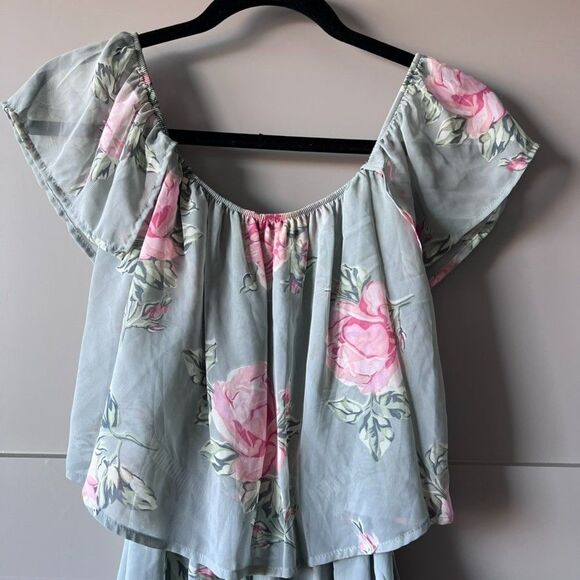 Show Me Your Mumu Off Shoulder Romper Womens XS Blue Pink Floral Boho Festival - Picture 4 of 15